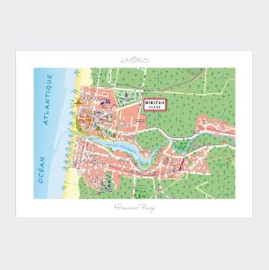 Poster Carte Mimizan-Plage 30 x 40 cm