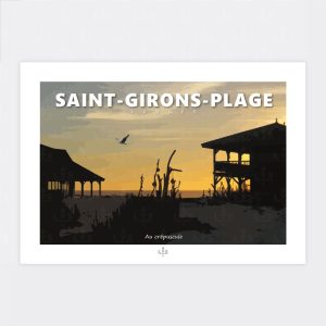 Affiche Poster Tourisme 40, Landes, Saint-Girons-Plage au crépuscule